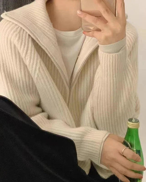 Zipper Wool Knitted Short Coat