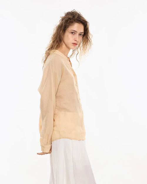 Ramie V-Neck Button-Down Shirt