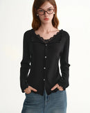 V-Neck Single-Breasted Ribbed Knit Cardigan