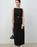 Linen Blend Stretch Waist A-Line Skirt