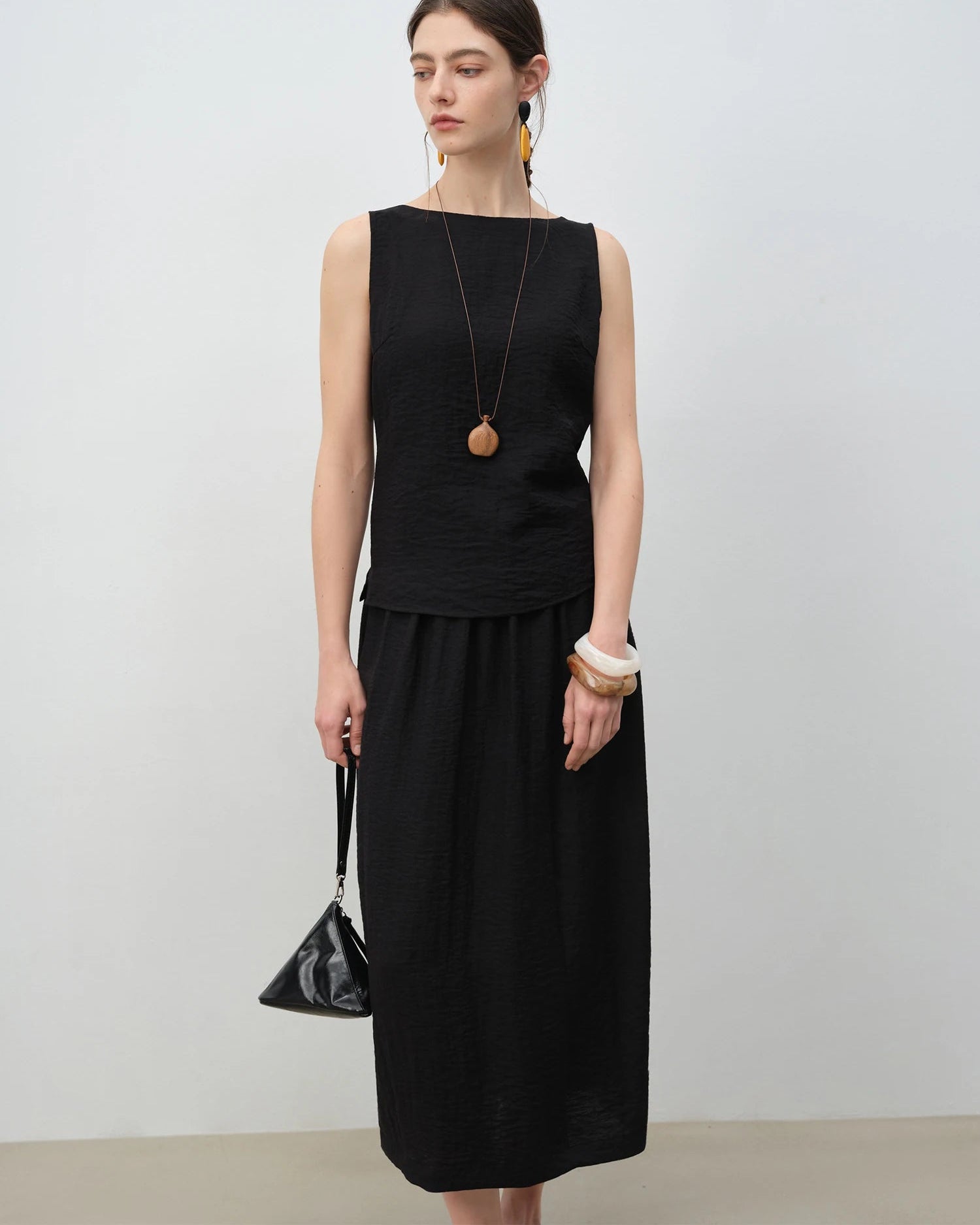 Linen Blend Stretch Waist A-Line Skirt