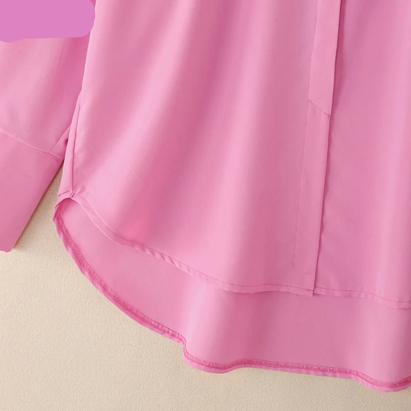 Oversized Turn-Down Collar High-Low Shirt