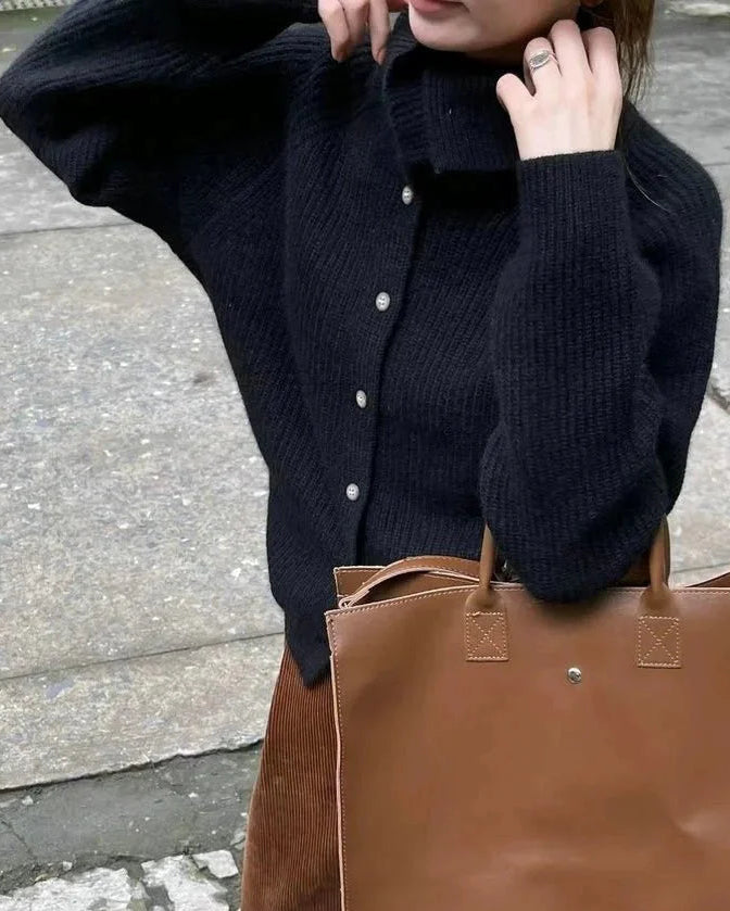High Neck Pure Wool Short Cardigan