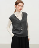 Wool Knit V-Neck Sleeveless Vest