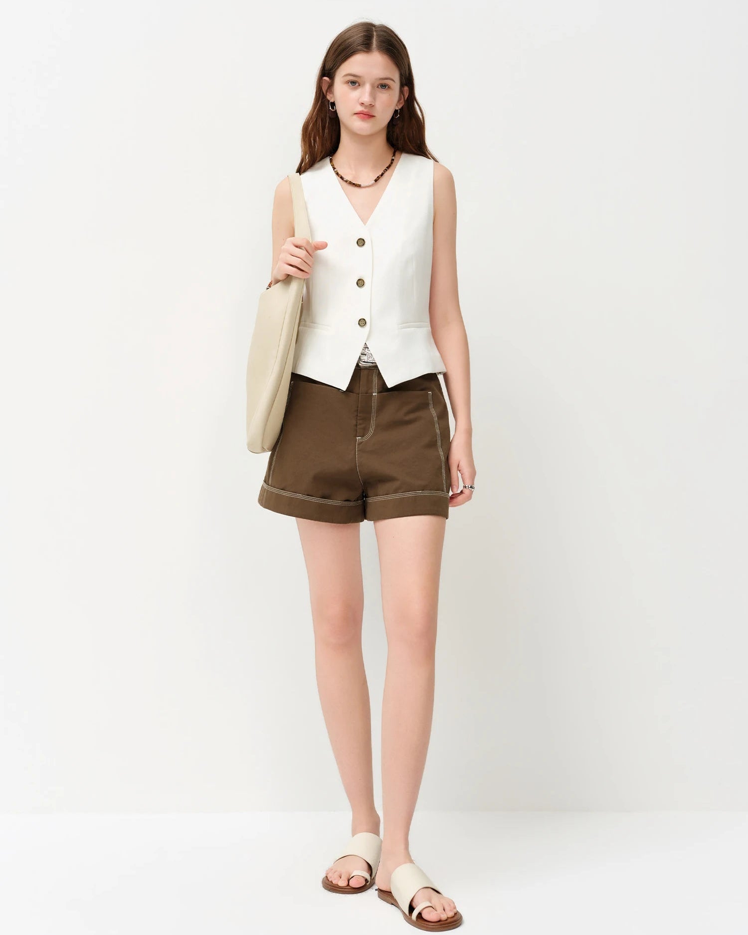 Loose-Fit V-Neck Woven Sleeveless Vest