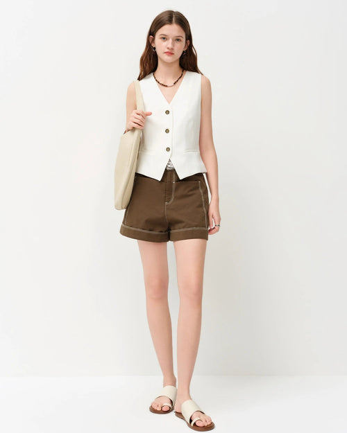 Loose-Fit V-Neck Woven Sleeveless Vest