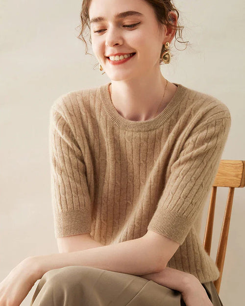 100% Cashmere Short Sleeve Pullover Sweatshirt