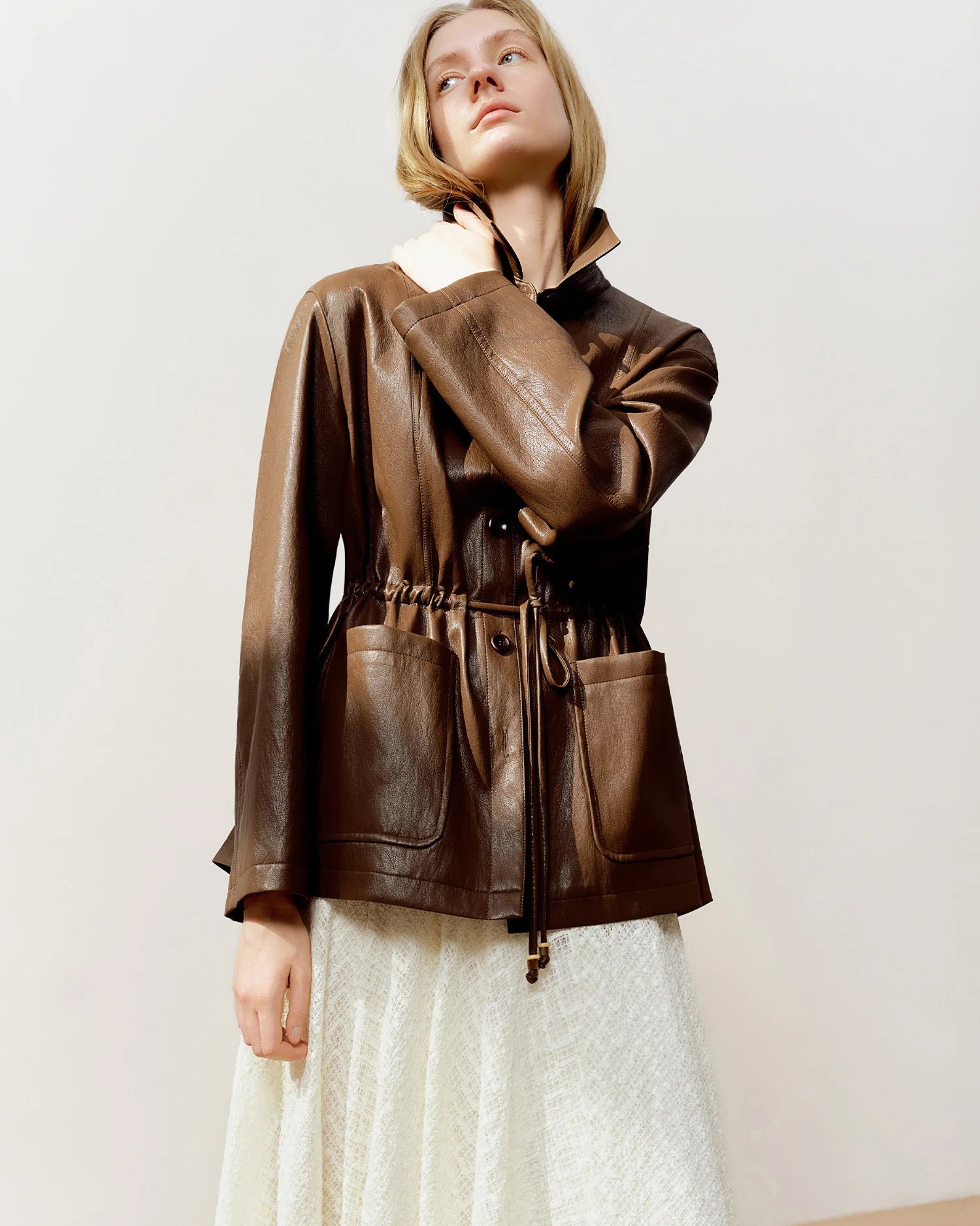 Drawstring Cropped Moto Jacket