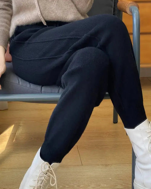 High Waist Drawstring Wool Knitted Pants