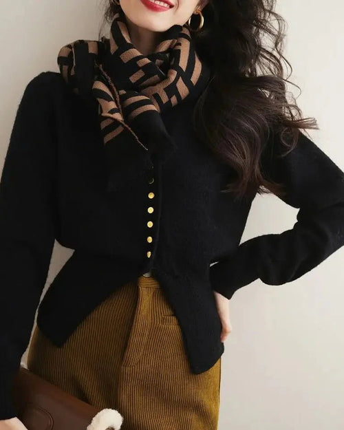 Round-Neck Short Knitted Cardigan