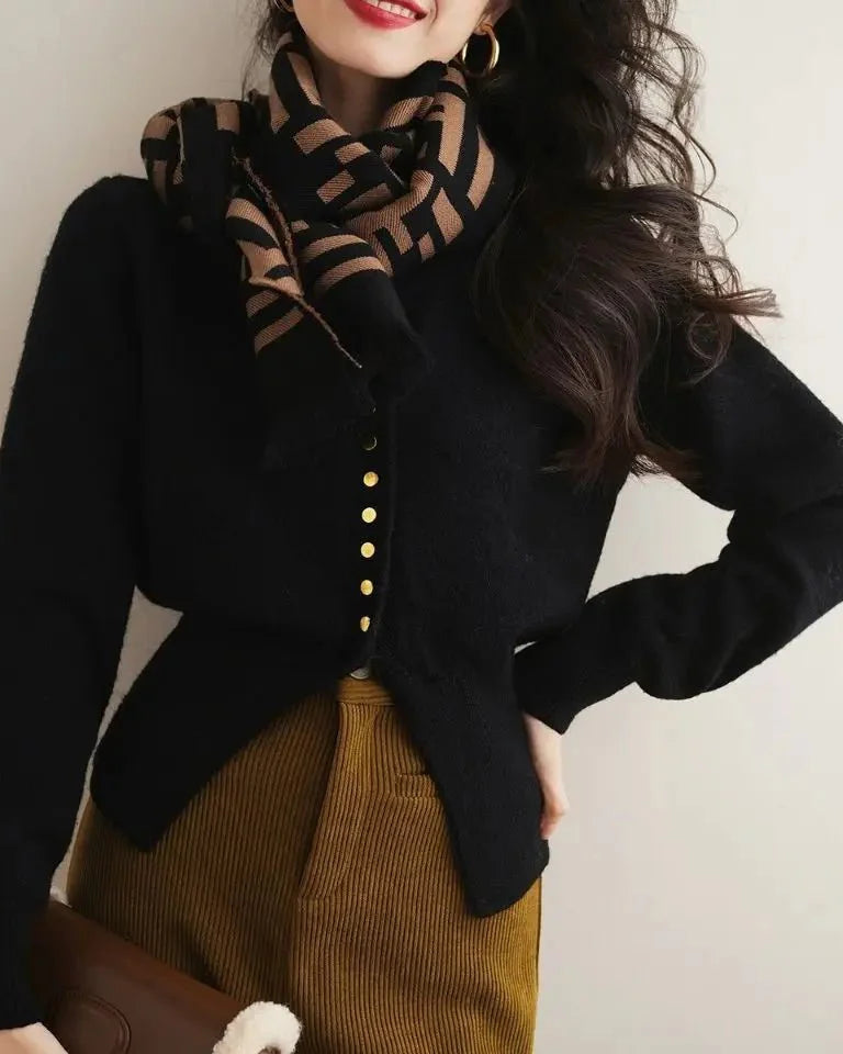 Round-Neck Short Knitted Cardigan