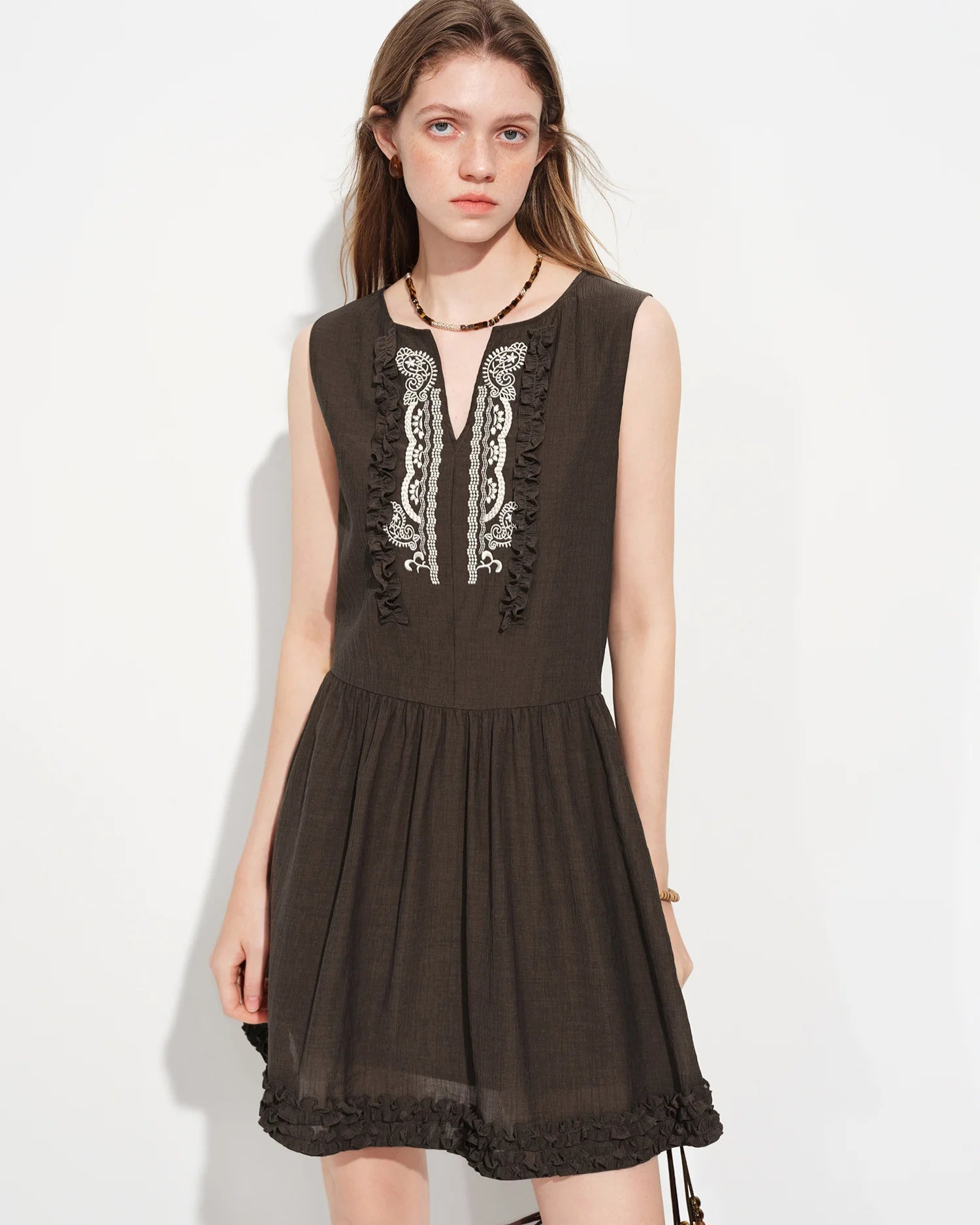 V-Neck Sleeveless A-Line Midi Dress
