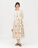Linen Blend Open-Knit Lace-Up Cardigan