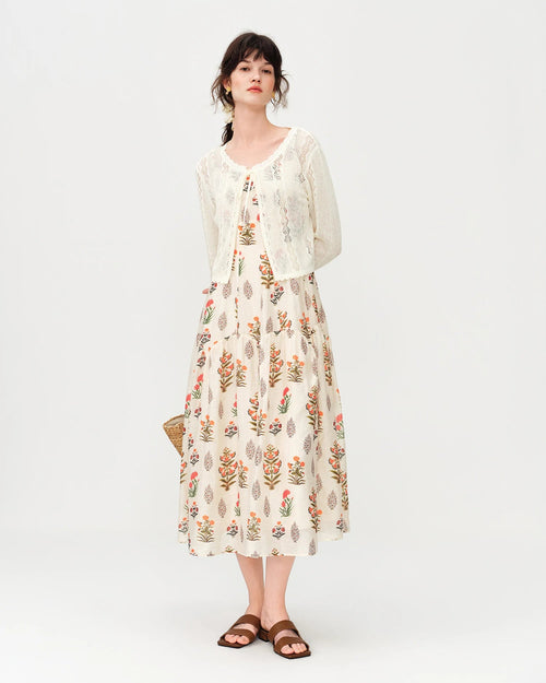 Linen Blend Open-Knit Lace-Up Cardigan