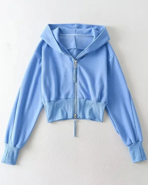 Double-Zip Cropped Hoodie Jacket