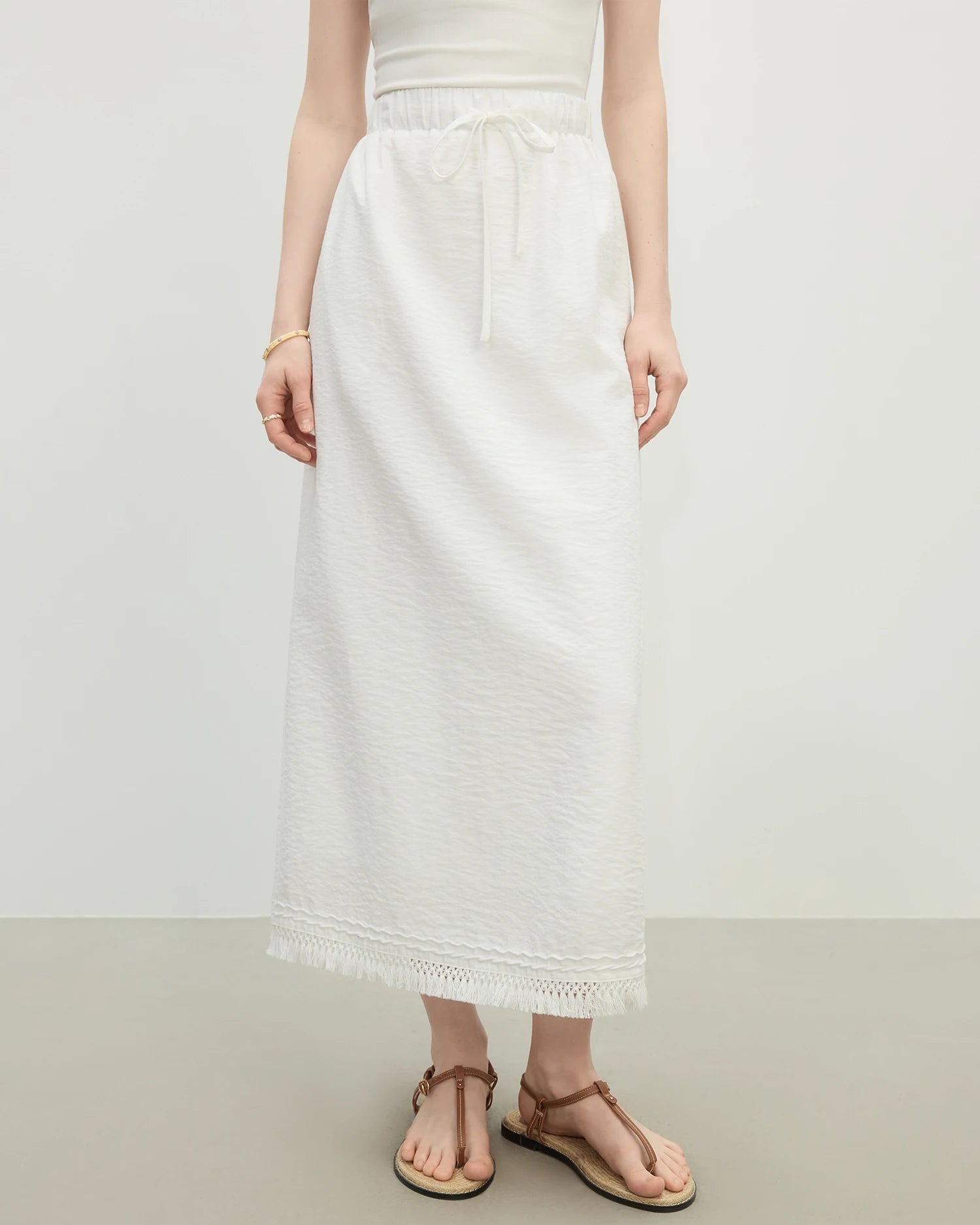 Loose-Fit Solid-Color A-Line Knit Skirt