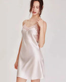 Mulberry Silk Lace-Trim Sleeveless Nightgown