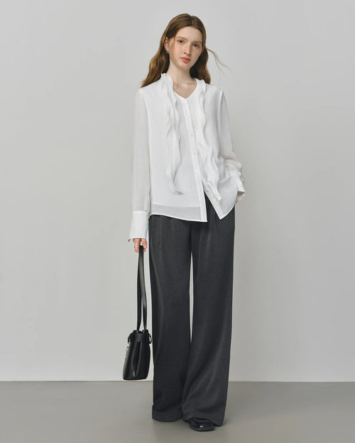 Asymmetric Flounce V-Neck Casual Shirt