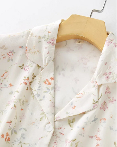Satin Willow Print Short Sleeve Shirt & Shorts Pajama Set