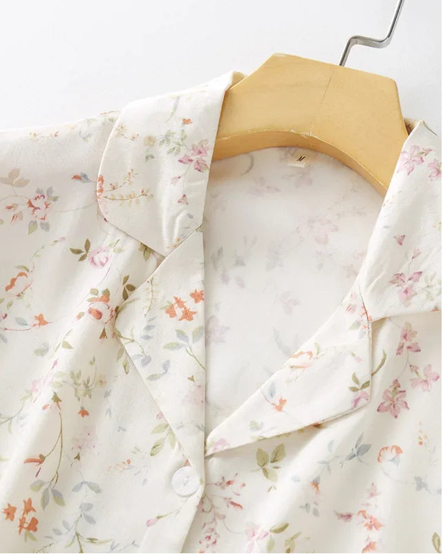 Satin Willow Print Short Sleeve Shirt & Shorts Pajama Set
