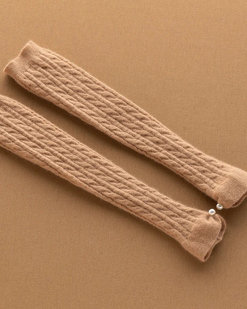 100% Cashmere Long Knitted Arm Warmers Thick Gloves