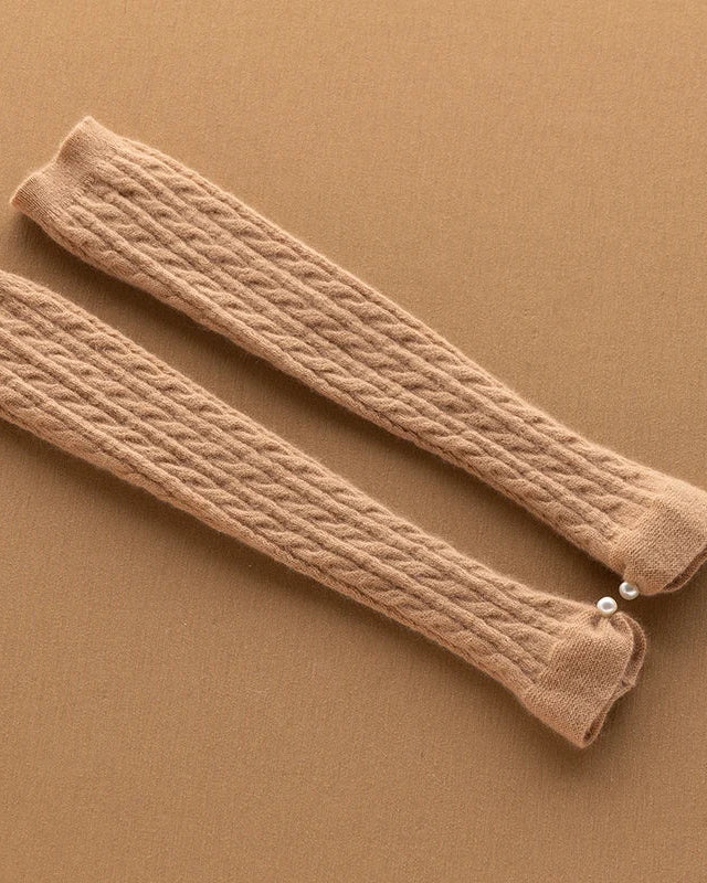 100% Cashmere Long Knitted Arm Warmers Thick Gloves