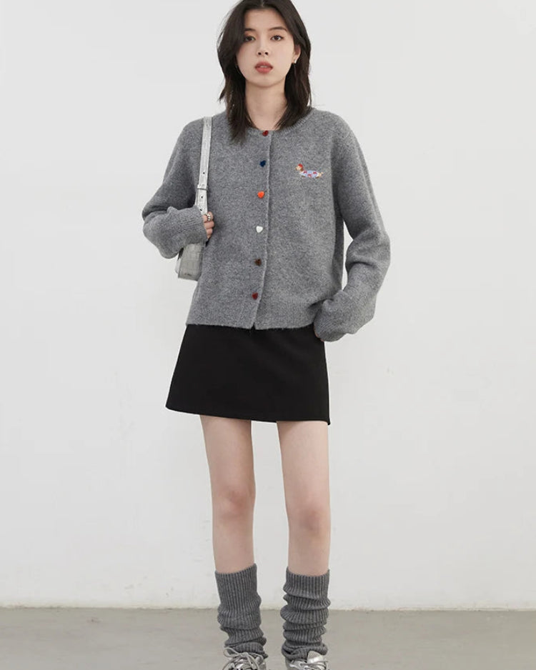 Relaxed Knit Cardigan With Round Neck