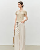 Beaded V-Neck Tie-Front Knit T-Shirt