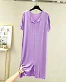 Modal V-Neck Short-Sleeve Mid-Calf Sleep Dress