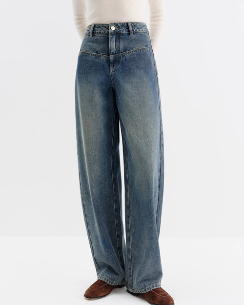 Premium retro high-waisted wide-leg jeans crafted for a modern fit, offering a structured waistline and timeless comfort for your lounging needs or daily activities.