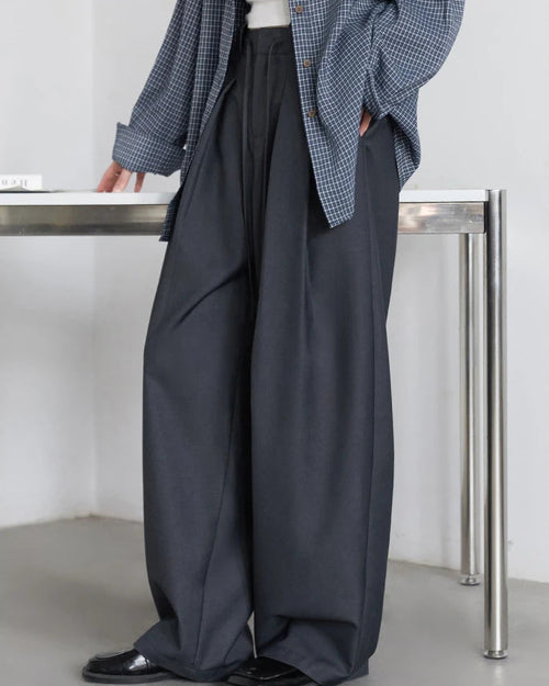Drawstring Pleated Wide-Leg Suit Trousers
