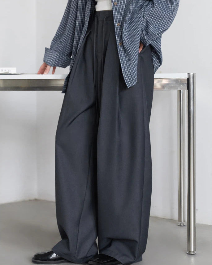 Drawstring Pleated Wide-Leg Suit Trousers