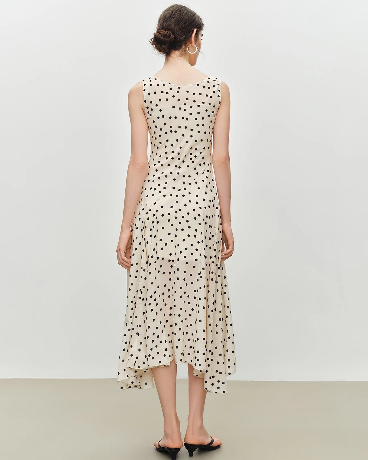 Polka Dot Chiffon Bias-Cut Dress