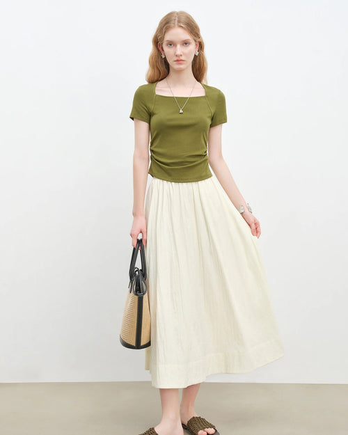 Stretch High-Waisted A-Line Maxi Skirt
