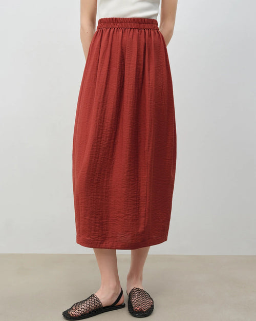 Linen Blend Stretch Waist A-Line Skirt