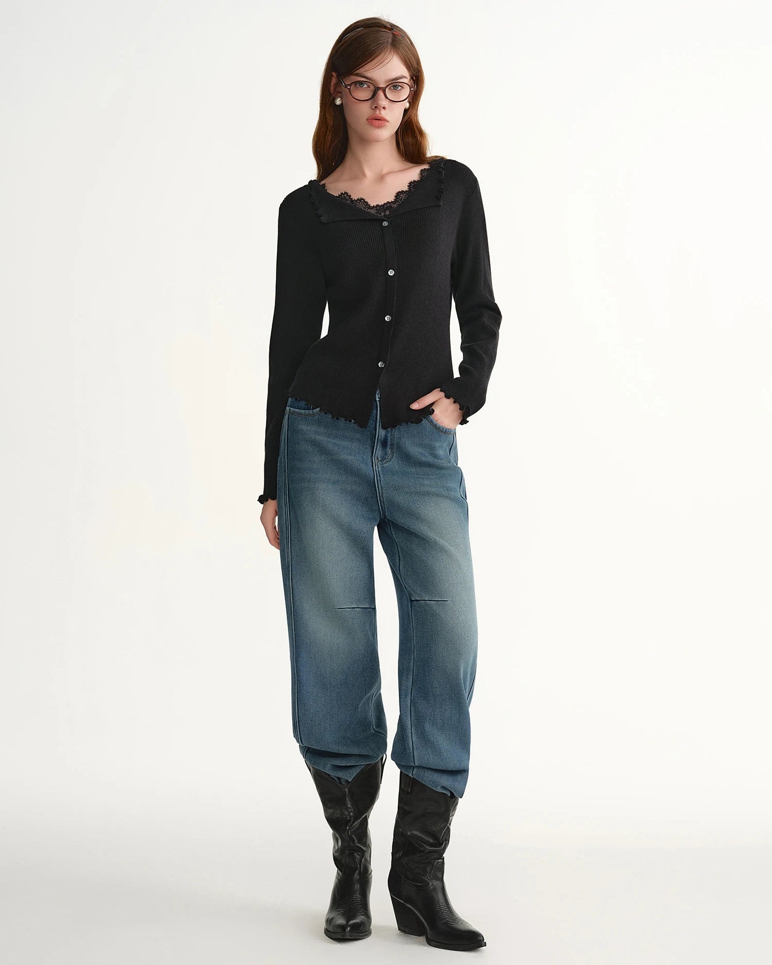 V-Neck Single-Breasted Ribbed Knit Cardigan