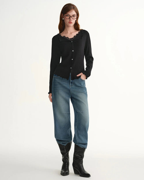 V-Neck Single-Breasted Ribbed Knit Cardigan