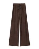 Women's High-waist wide-leg ankle pants crafted from lightweight polyester blended woven fabric, featuring an elastic waist and fluid silhouette that delivers poised polish for office meetings or weekend outings.
