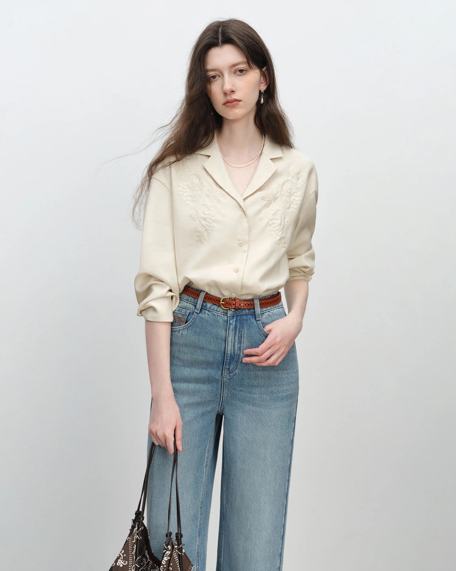 Linen-Blend Polo-Neck Button-Front Shirt
