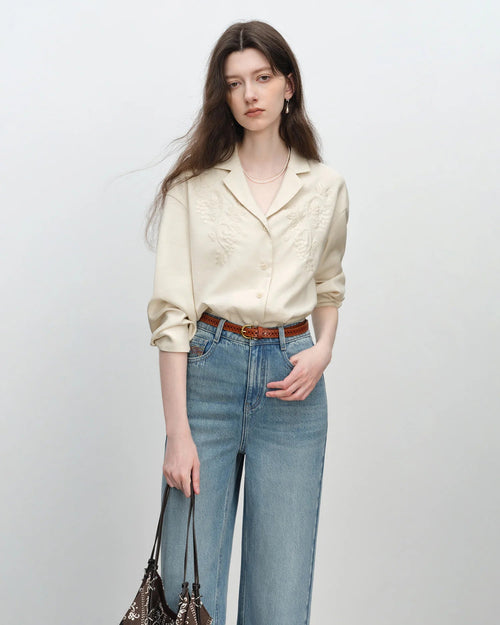Linen-Blend Polo-Neck Button-Front Shirt