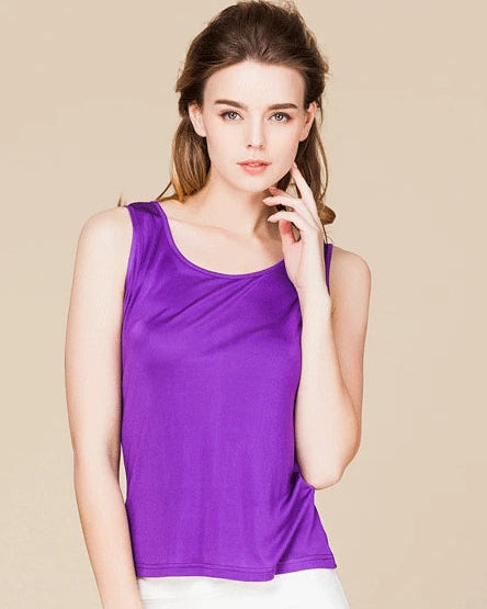 Silk-Viscose Jersey O-Neck Knit Sleeveless Tank Top