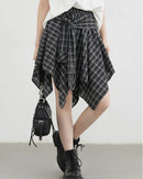Plaid Asymmetric A-Line Cotton Midi Skirt