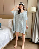 Modal Stripe Short Sleeve V-Neck Sleep Dress