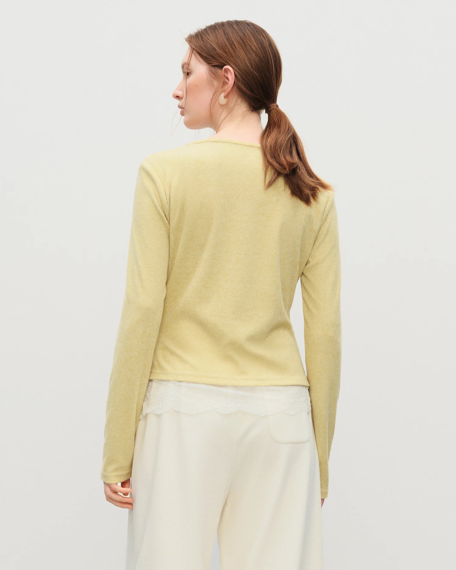 Lace-Trimmed V-Neck Knit Sweater