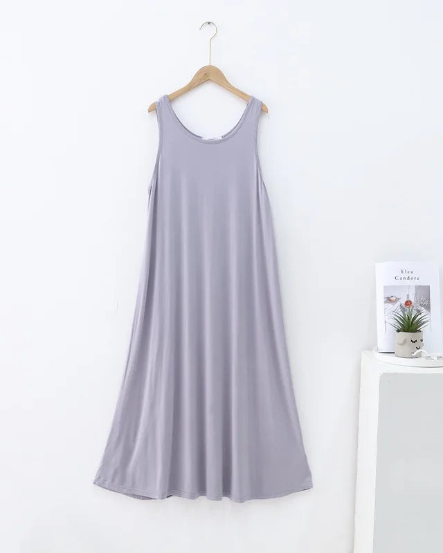 Modal Sleeveless Round-Neck Mid-Calf Sleep Dress