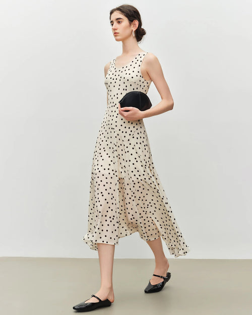 Polka Dot Chiffon Bias-Cut Dress