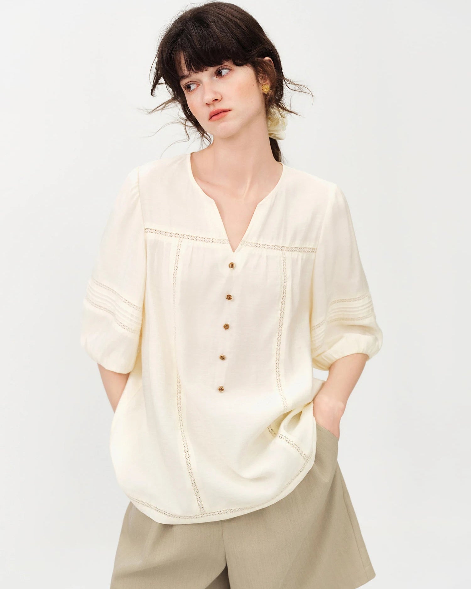 Women's Lace-Panel Casual Shirt
