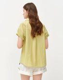Loose V-Neck Rolled-Up Sleeve Shirt