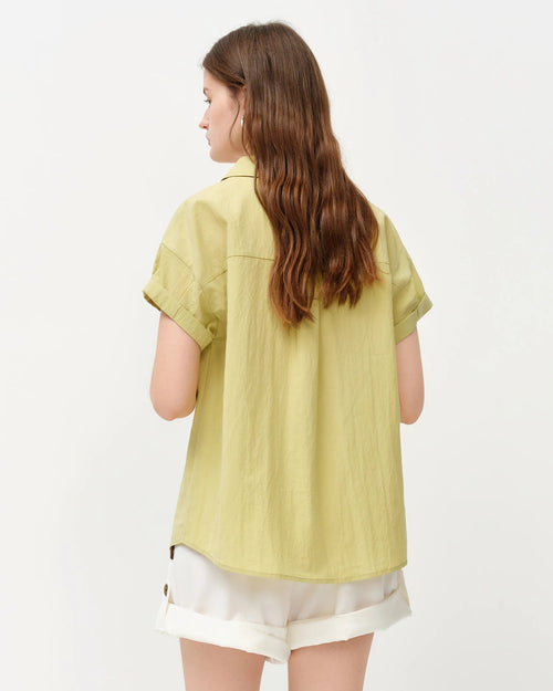 Loose V-Neck Rolled-Up Sleeve Shirt