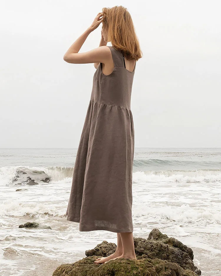 Square-Neck Linen Maxi Dress